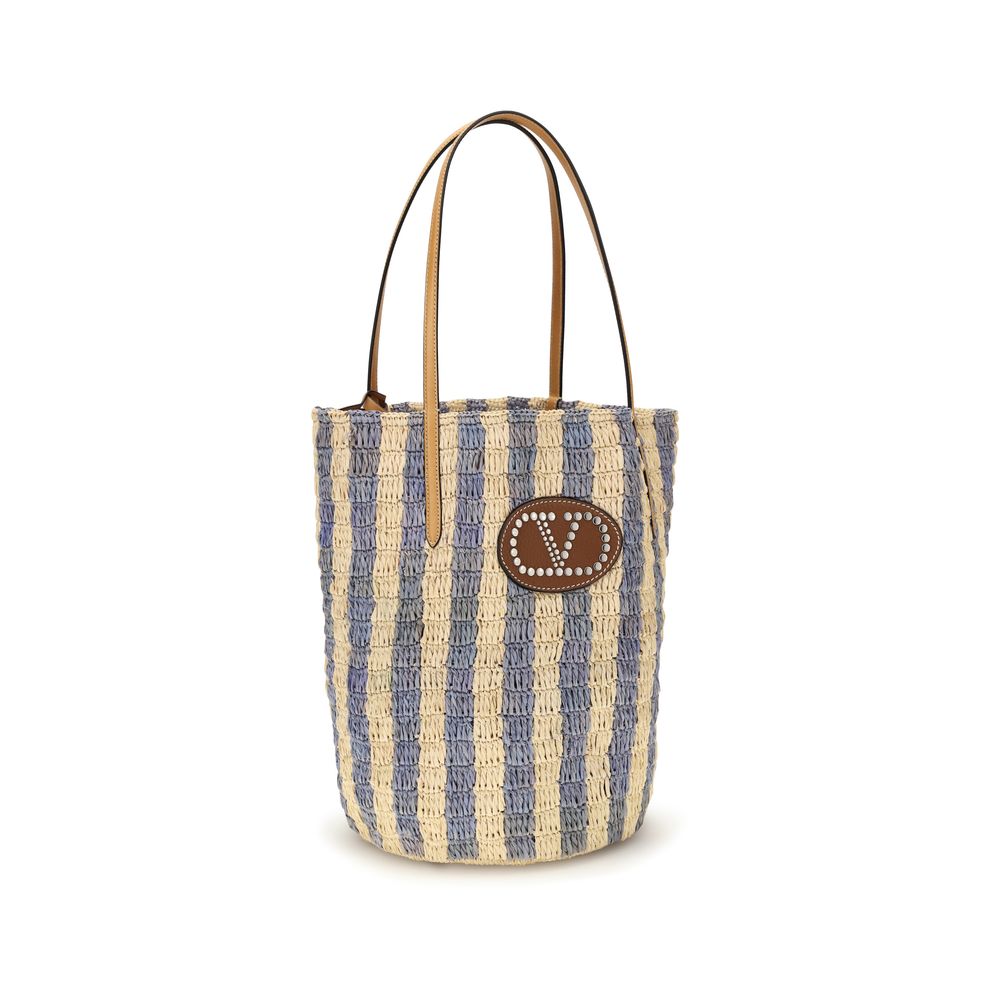 Striped Raffia Bucket Bag