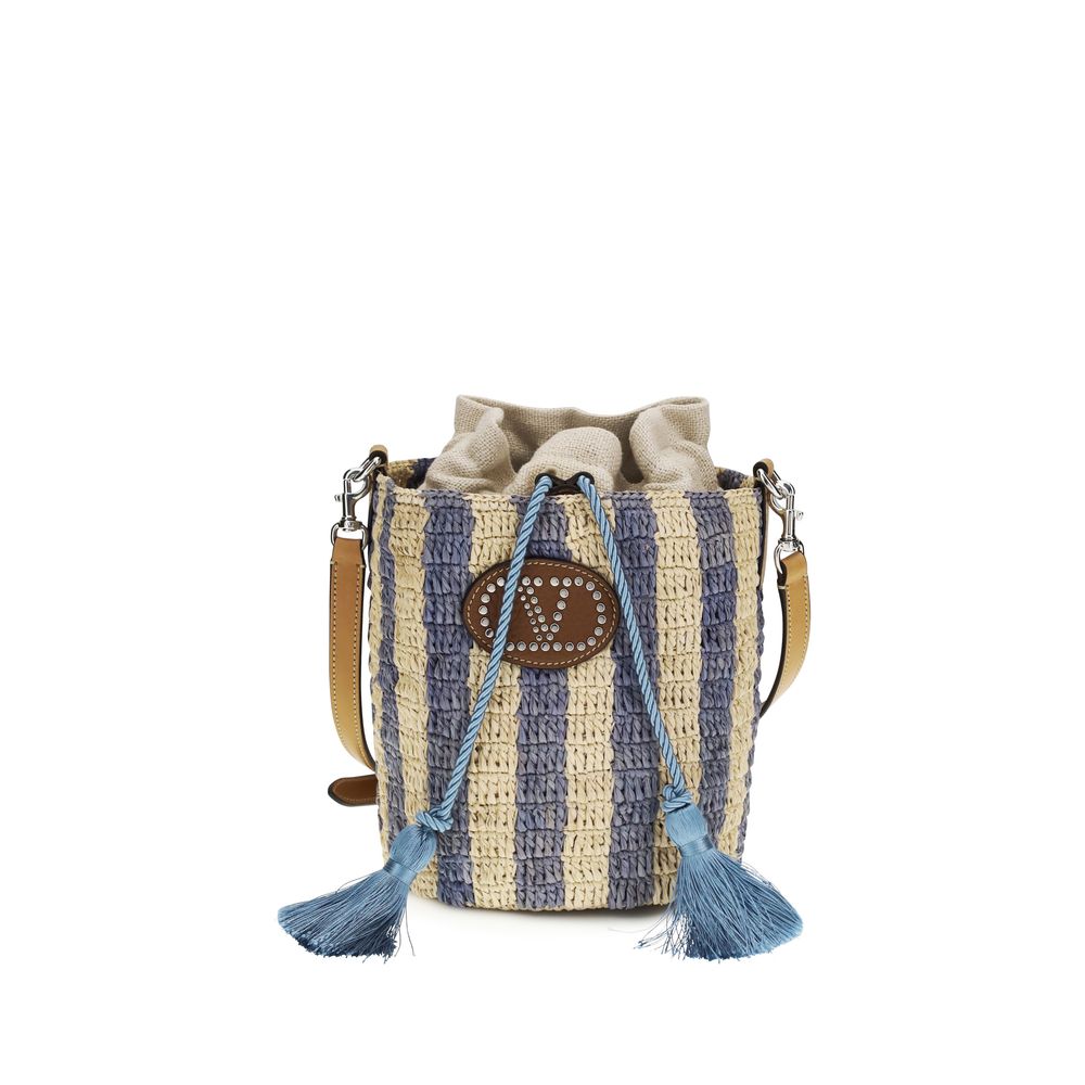 Striped Raffia Bucket Bag