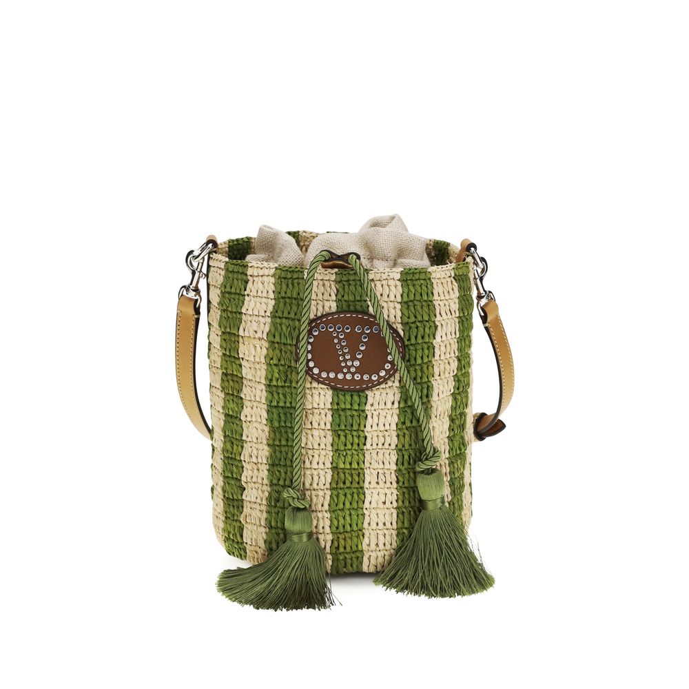 Striped Raffia Bucket Bag