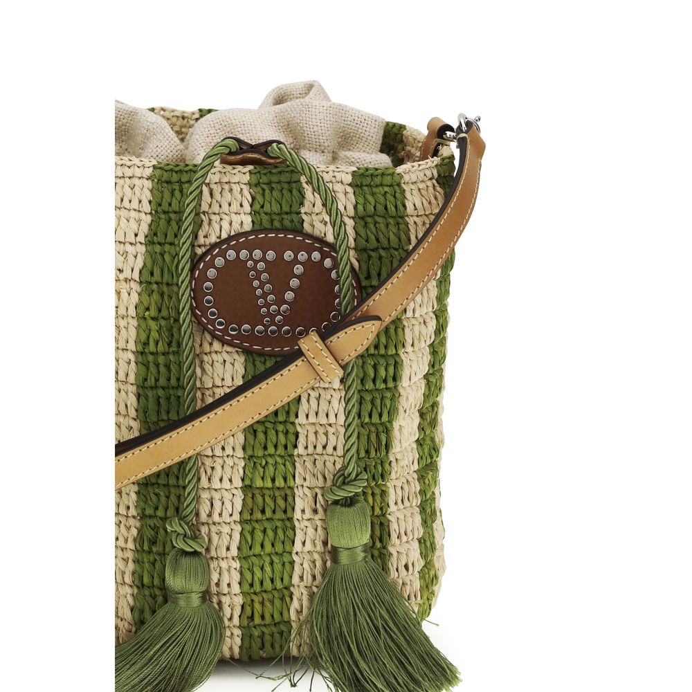 Striped Raffia Bucket Bag
