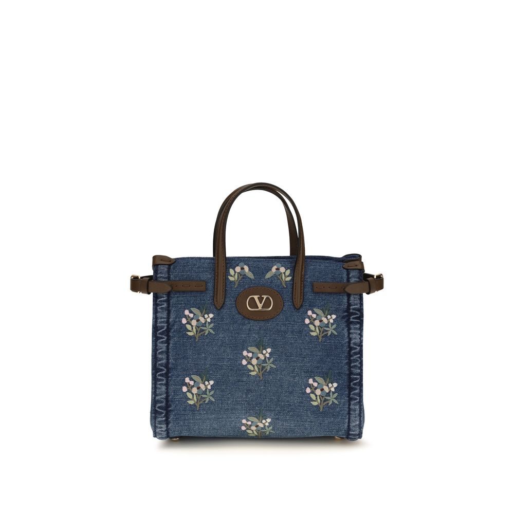 Small Antibes Handbag In Embroidered Denim