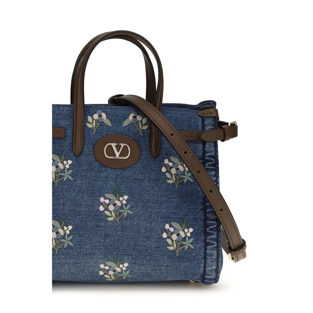 Small Antibes Handbag In Embroidered Denim