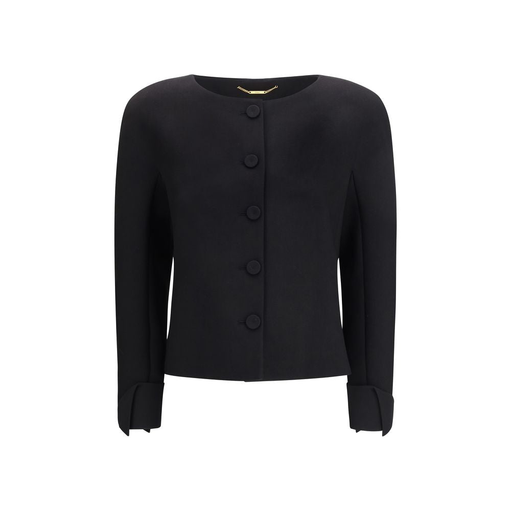 Collarless Fitted Jacket In Wool Crêpe