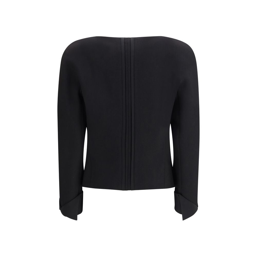 Collarless Fitted Jacket In Wool Crêpe