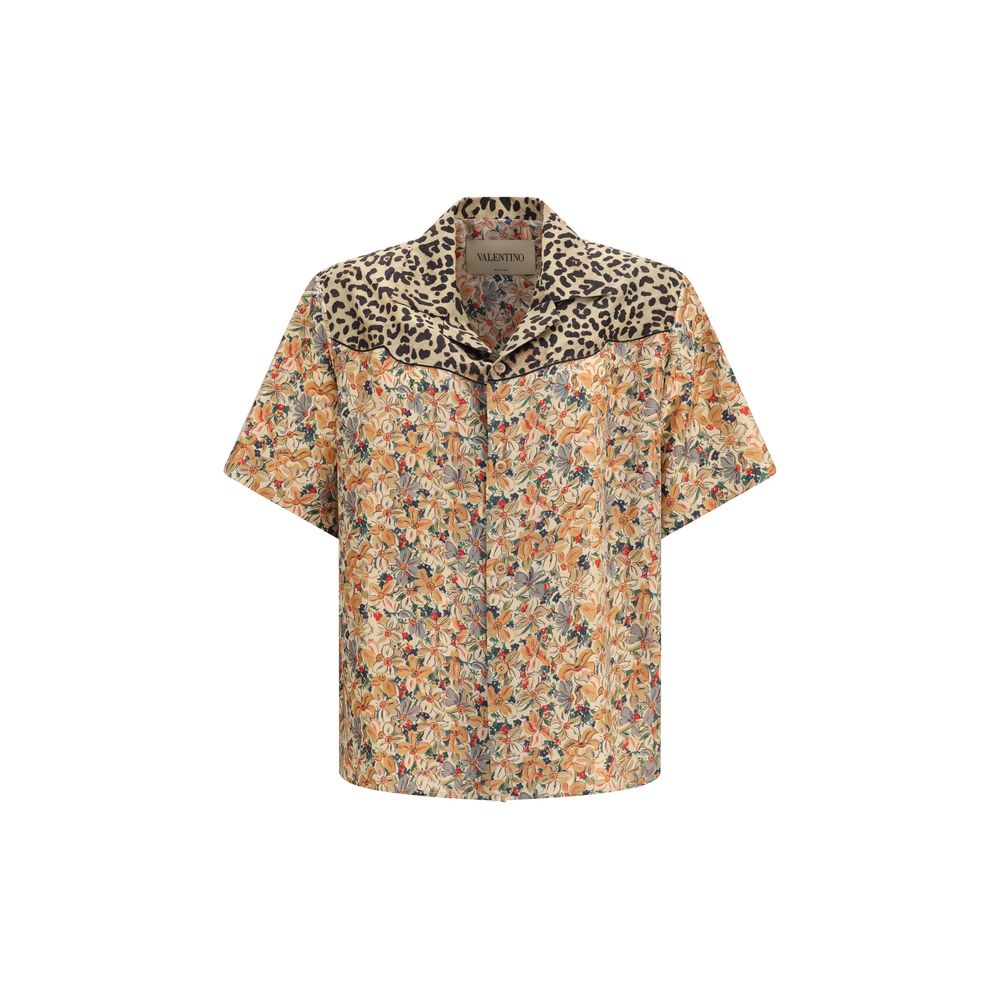 Short-Sleeve Floral And Leopard Print Shirt