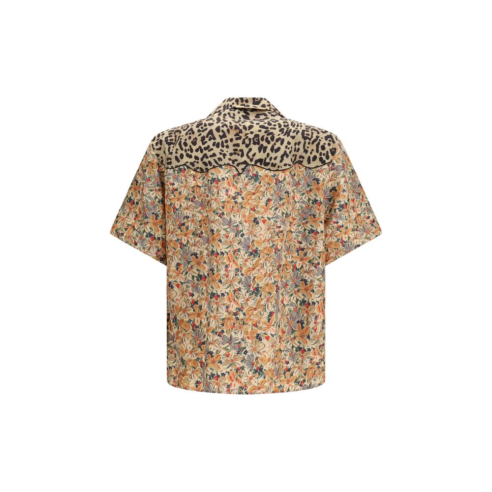 Short-Sleeve Floral And Leopard Print Shirt