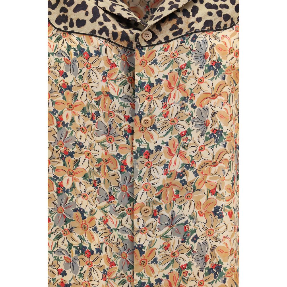 Short-Sleeve Floral And Leopard Print Shirt