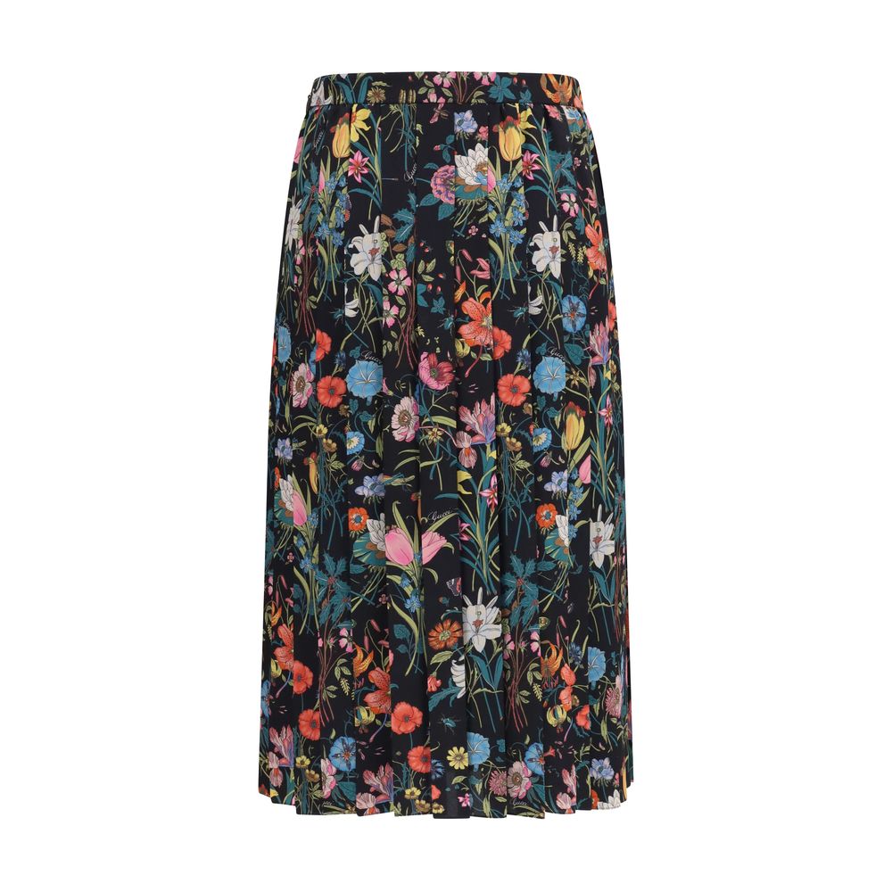 Floral Printed Silk Midi Skirt