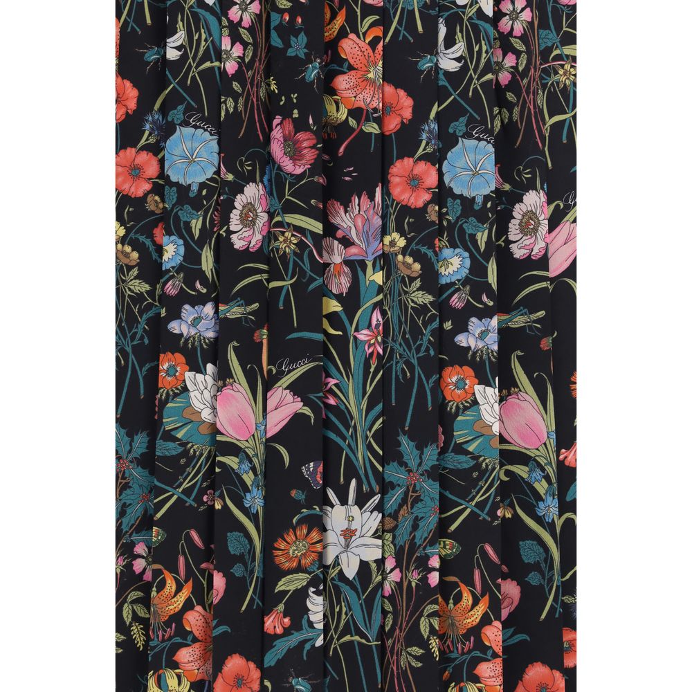 Floral Printed Silk Midi Skirt