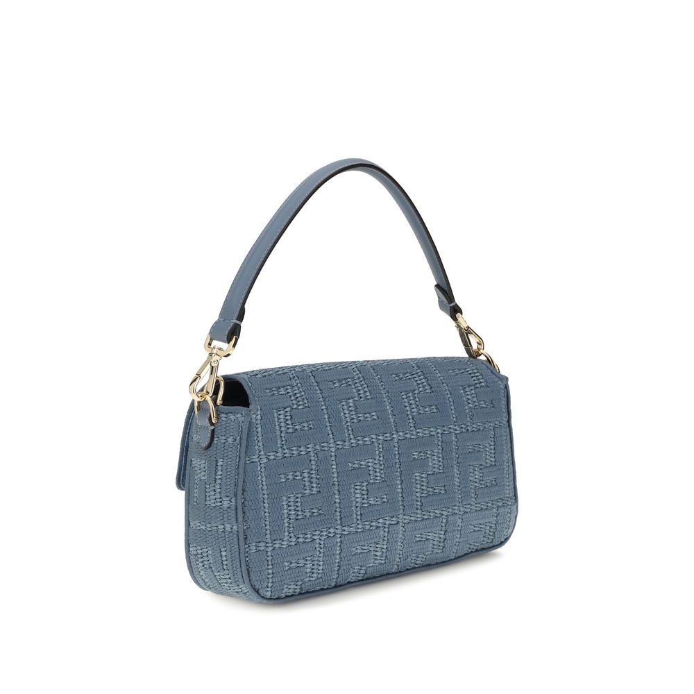 Medium Woven Raffia Shoulder Bag With FF Embroidery