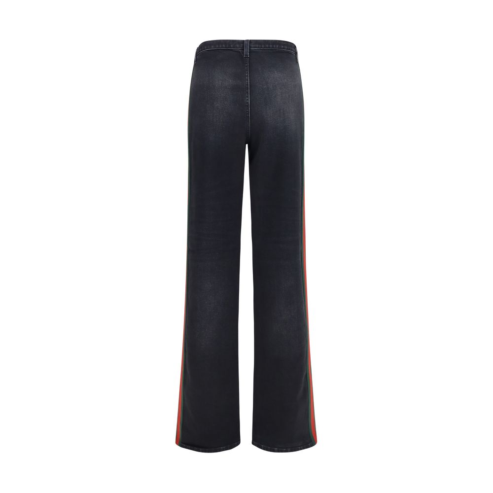 Stretch Cotton Jeans With Web Stripe