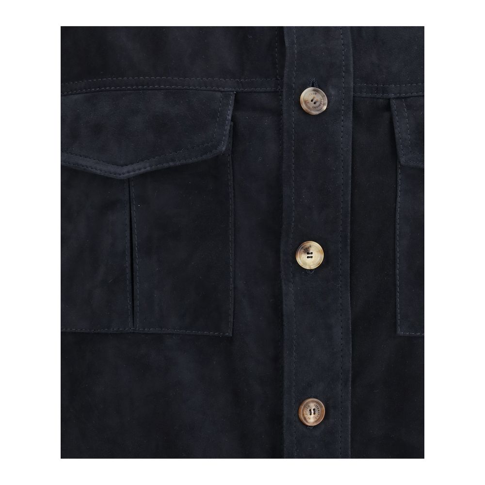 Suede Leather Shirt Jacket